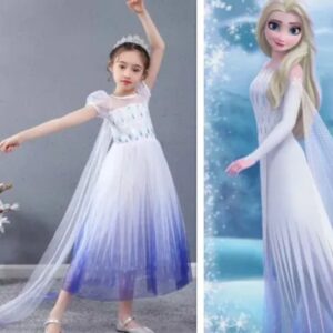 Bela Elsa Frozen kostim-haljina – model sa dugim plaštom – prikaz kostima