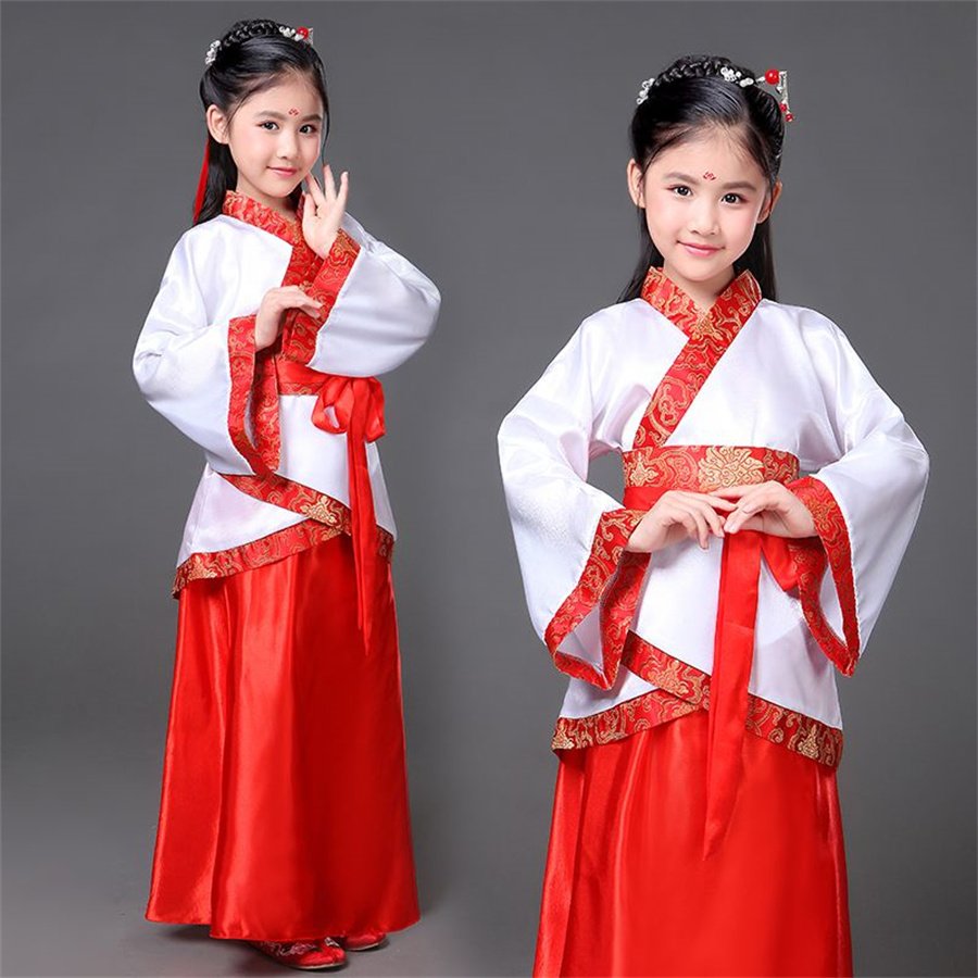 Belo-crveni kimono 13288 – dečiji kostim sa širokim rukavima – prikaz kostima