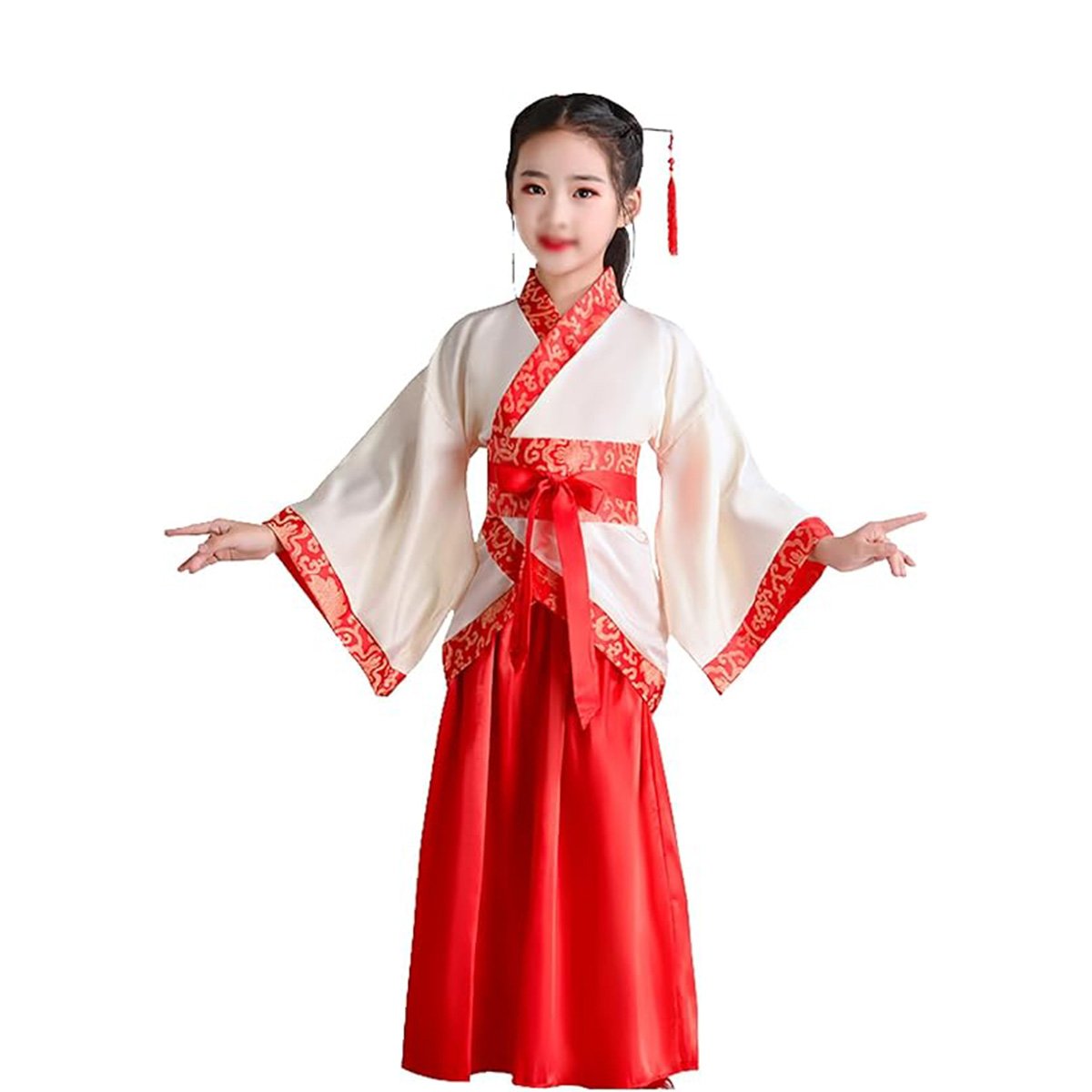 Belo-crveni kimono 13288 – dečiji kostim sa širokim rukavima – dodatni prikaz 2