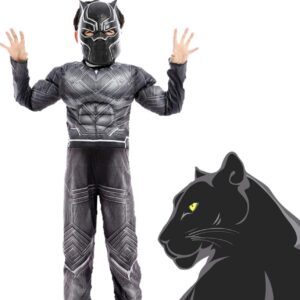 Crni Panter kostim sa mišićima – dečiji Black Panther model – prikaz kostima