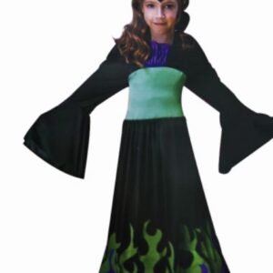 Dragon Queen kostim za decu – zeleno-crna veštica – prikaz kostima