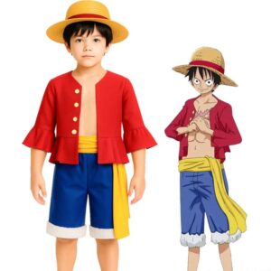 Luffy One Piece kostim za decu – jakna, pantalone i šešir – prikaz kostima
