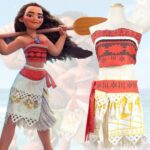 Moana dečiji kostim – crveni gornji deo i svetla suknja – prikaz kostima