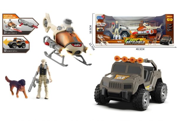 Fiery Battle set vojnog džipa i helikoptera sa figurama – fotografija 1